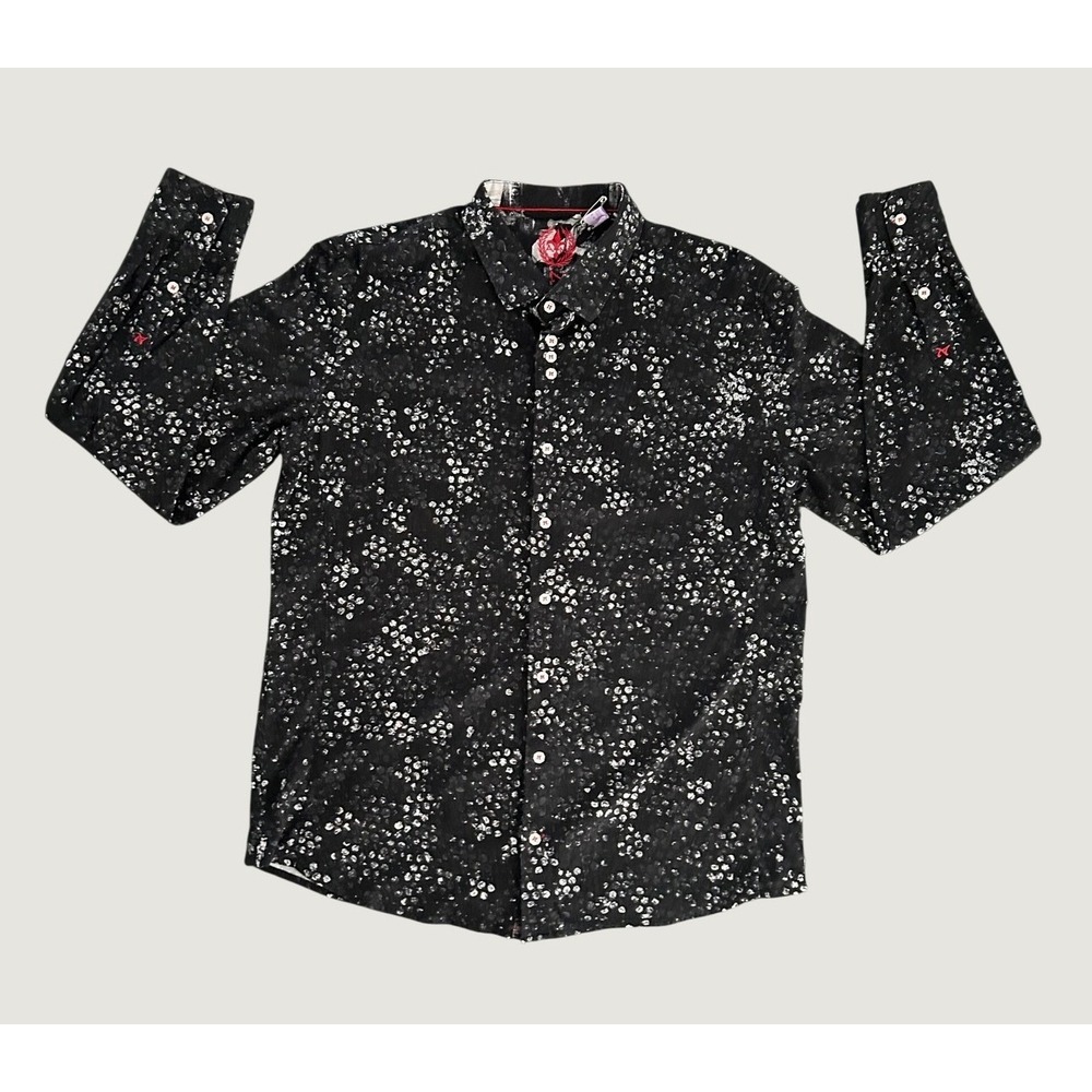 Au Noir Mens 2XL Black White Abstract Print Button Down Shirt L55 1495